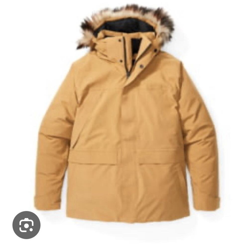 MARMOT $375 Mens Size 2XL Duck Down Jacket Khaki Hooded Yukon II Parka worn 1X